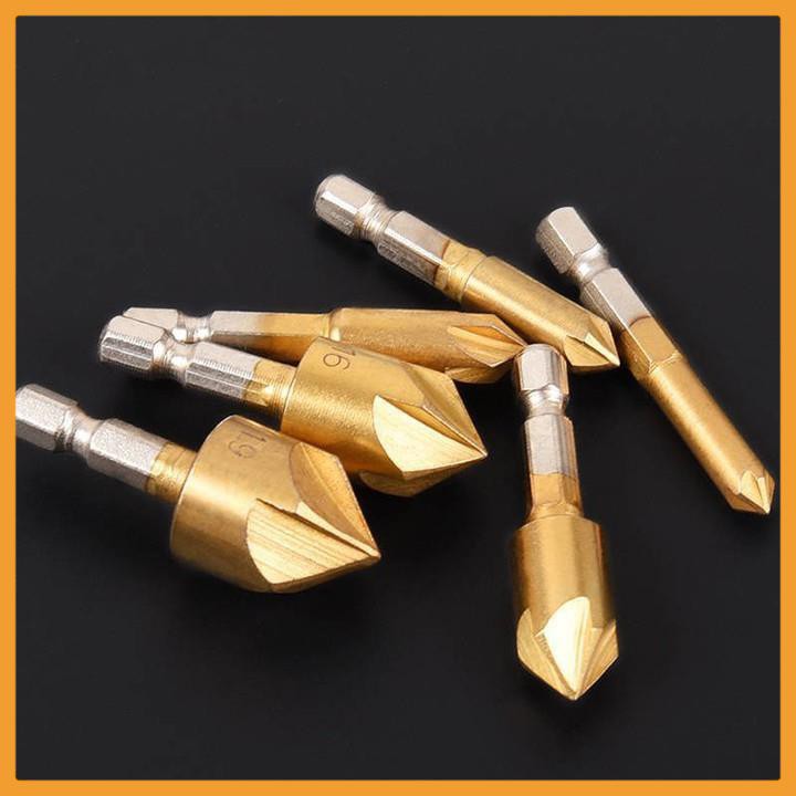 Bộ 6 Mũi Doa Đầu Vít - Doa Lỗ Gỗ phù hợp trong ngành mộc được thiết kế doa nhanh với đầu nón 5 lưỡi phay liên tục