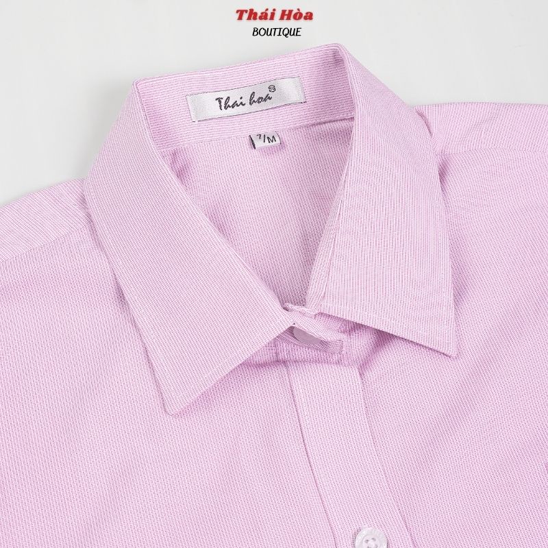 Áo sơ mi nữ đẹp ngắn tay công sở kẻ tăm caro chìm màu hồng cotton Thái Hoà N631-10-01