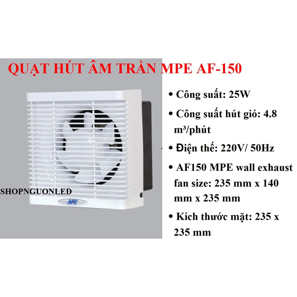 Quạt hút âm tường AFC-130/AF-150/AF-200/AF-250 hiệu MPE (NÊN MUA) giá rẻ, chất lượng dùng cho nhà bếp, phòng khách...