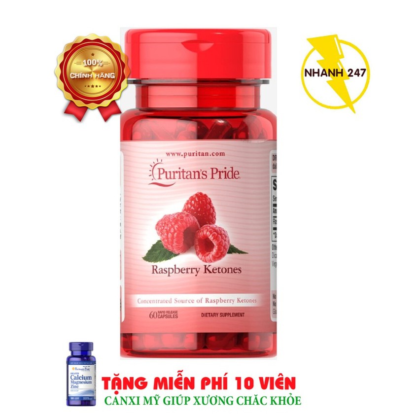Viên uống hỗ trợ giảm cân an toàn,ngăn chặn tích tụ chất béo Puritan's Pride Raspberry Ketones 60 viên HSD tháng 5/2019