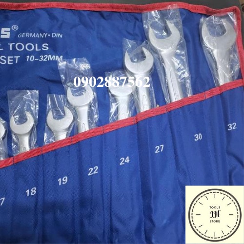 bộ cờ lê vòng miệng kingtools 14 cây hàng tiêu chuẩn đức bộ lớn (10-32mm)