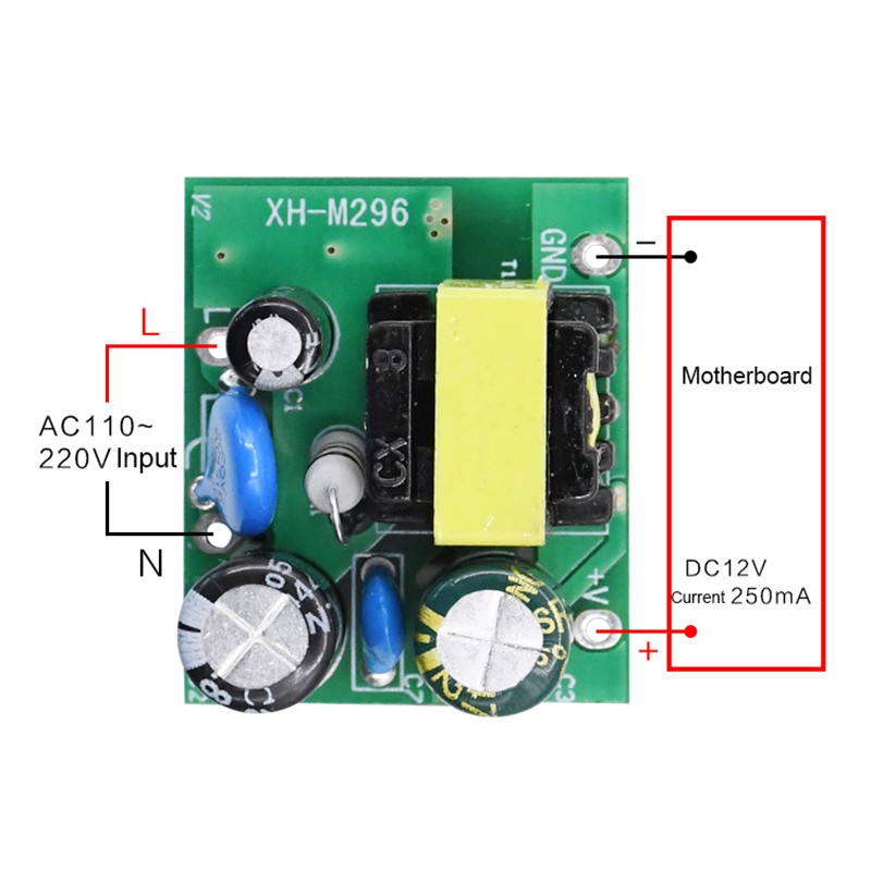 XH-M296 Bảng mạch nguồn DC 12V Đầu vào 110-220V Đầu ra 12V 250MA 3W