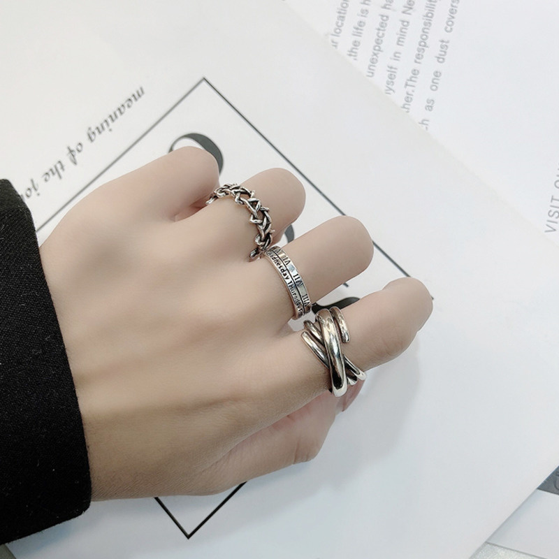 Set 3 nhẫn hở họa tiết số La Mã cổ điển đơn giản điều chỉnh được