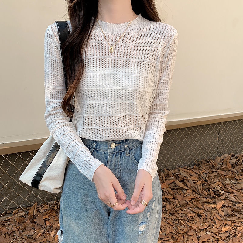 Áo Thun Dệt Kim Mỏng Tay Dài Thời Trang Mùa Thu Hàng Mới Dành Cho Bạn Nữ