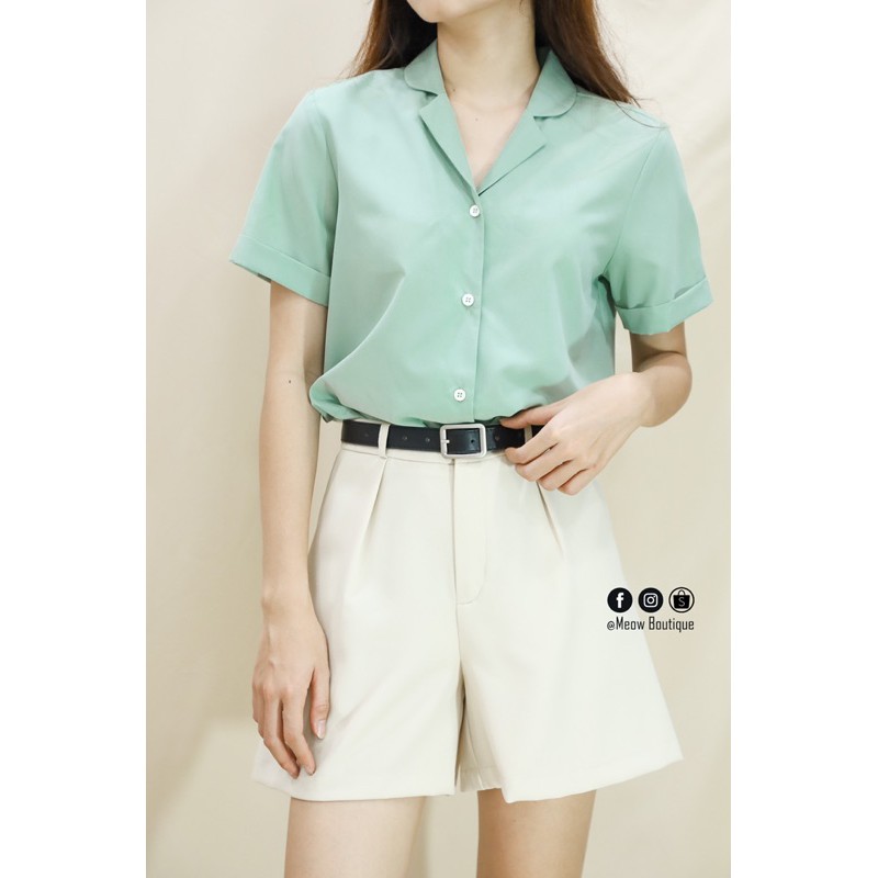 [Hình thật tự chụp] Sơ Mi Trắng Nữ Công Sở Tay Ngắn Meow Boutique | BigBuy360 - bigbuy360.vn