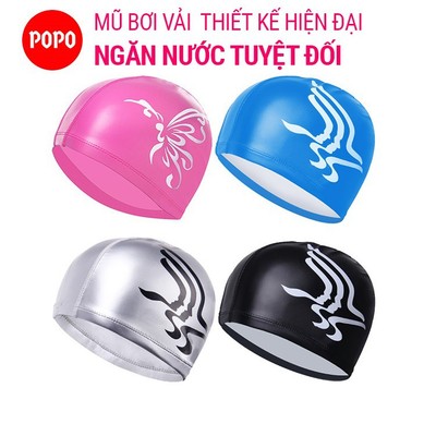 Mũ bơi người lớn POPO CA37 chất vải Spandex ngăn nước, chất liệu silicone an toàn