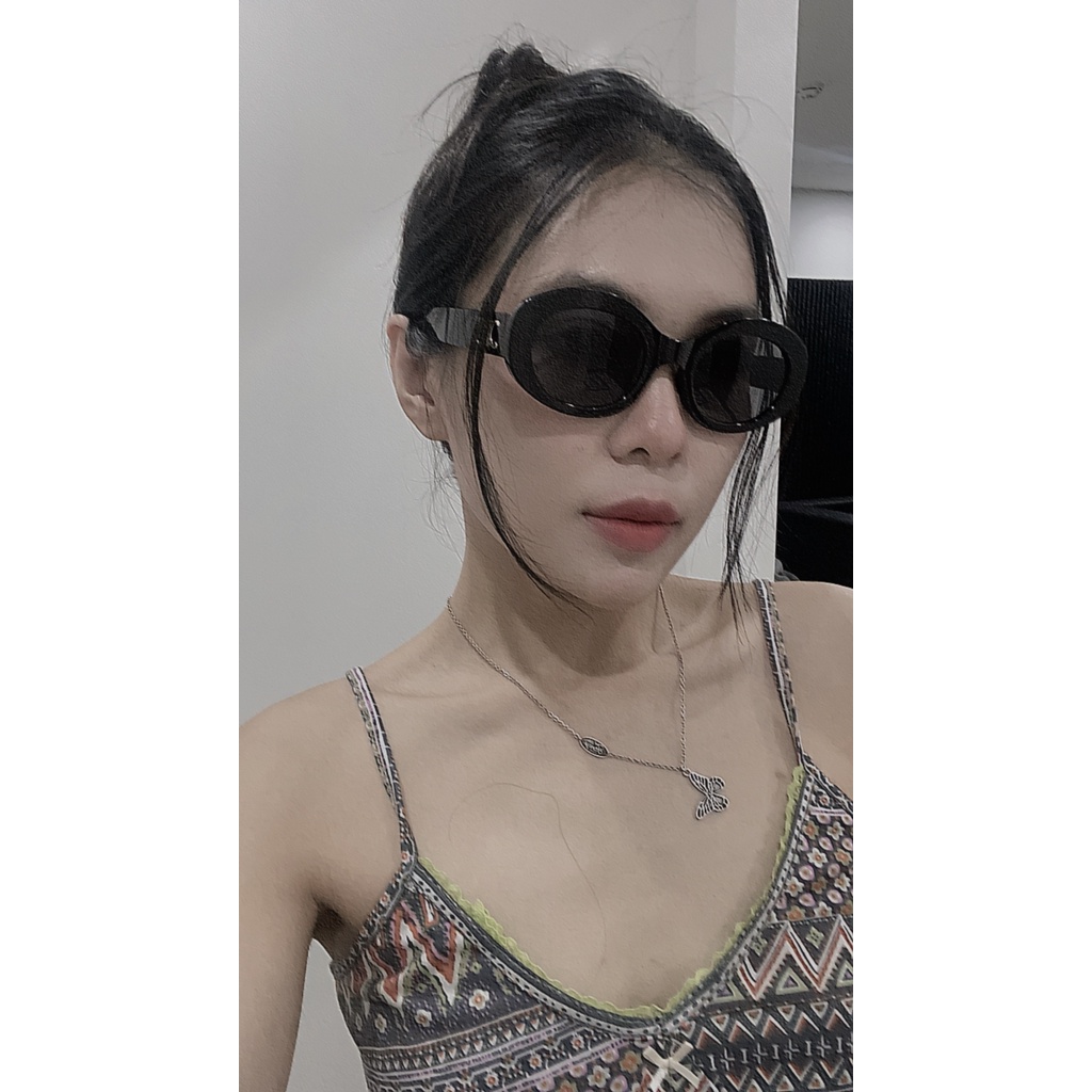 Kính mát gọng hình tròn màu đen tròng màu đen chống UV 400 ảnh thật