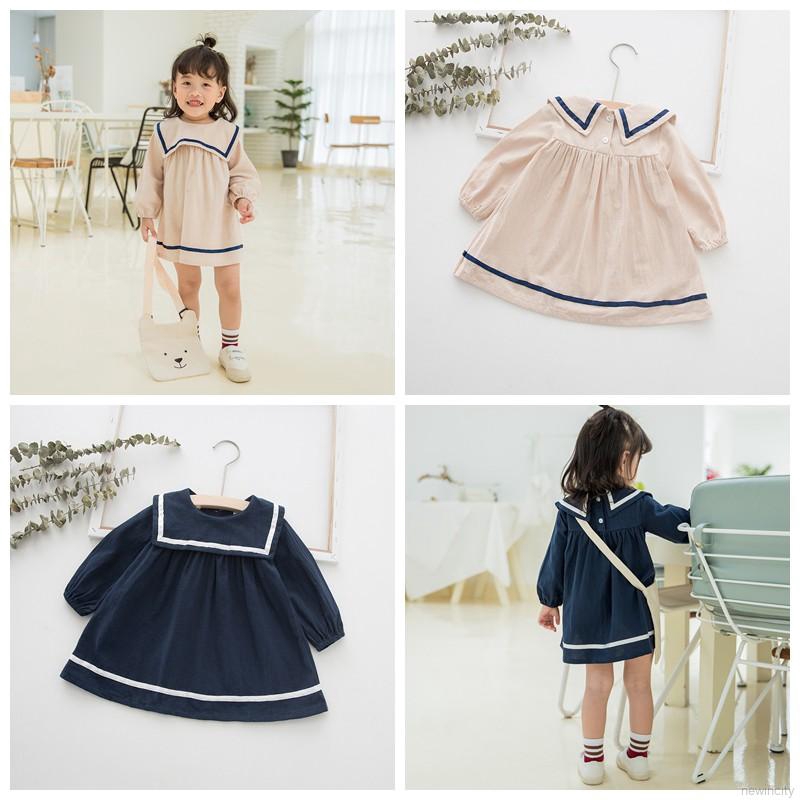 Đầm Tay Dài Màu Trơn Thiết Kế Xinh Xắn Cho Bé Gái