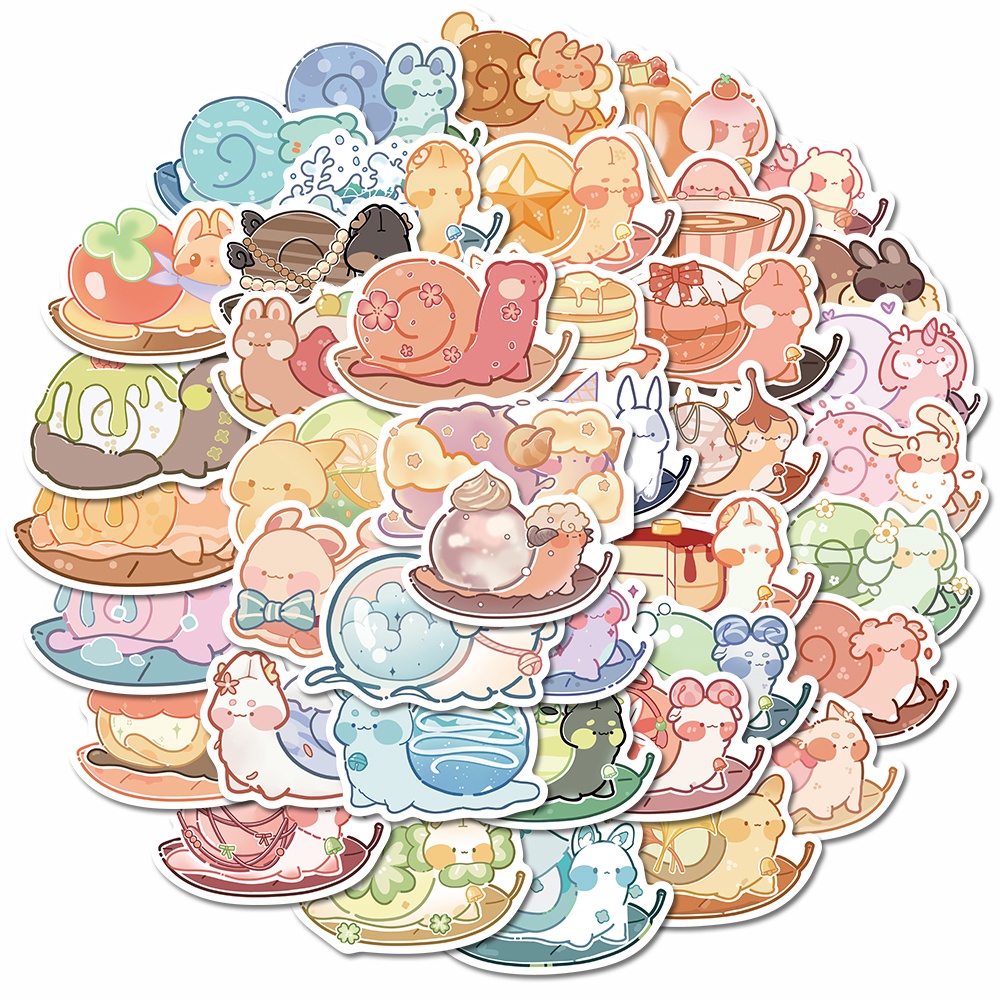 Bộ 50 Miếng Dán Trang Trí Laptop Chống Thấm Nước Hình Ốc Sên Hoạt Hình Dễ Thương