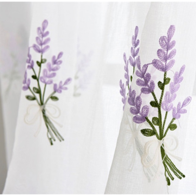 Rèm Voan Trắng Thêu Hoa Lavender