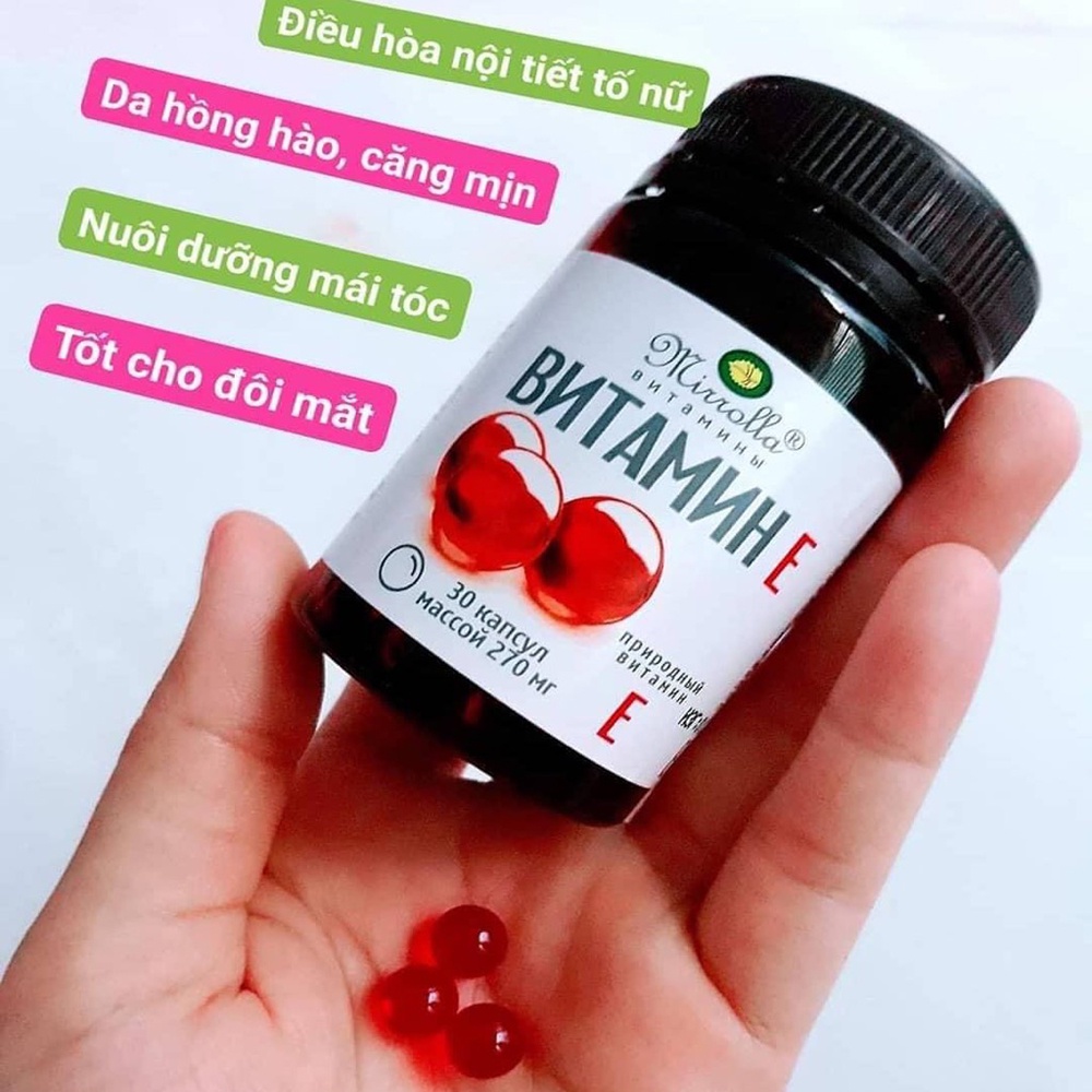 Vitamin E đỏ Nga Mirrola 270mg hộp 30 viên hỗ trợ đẹp da, giảm thâm nám
