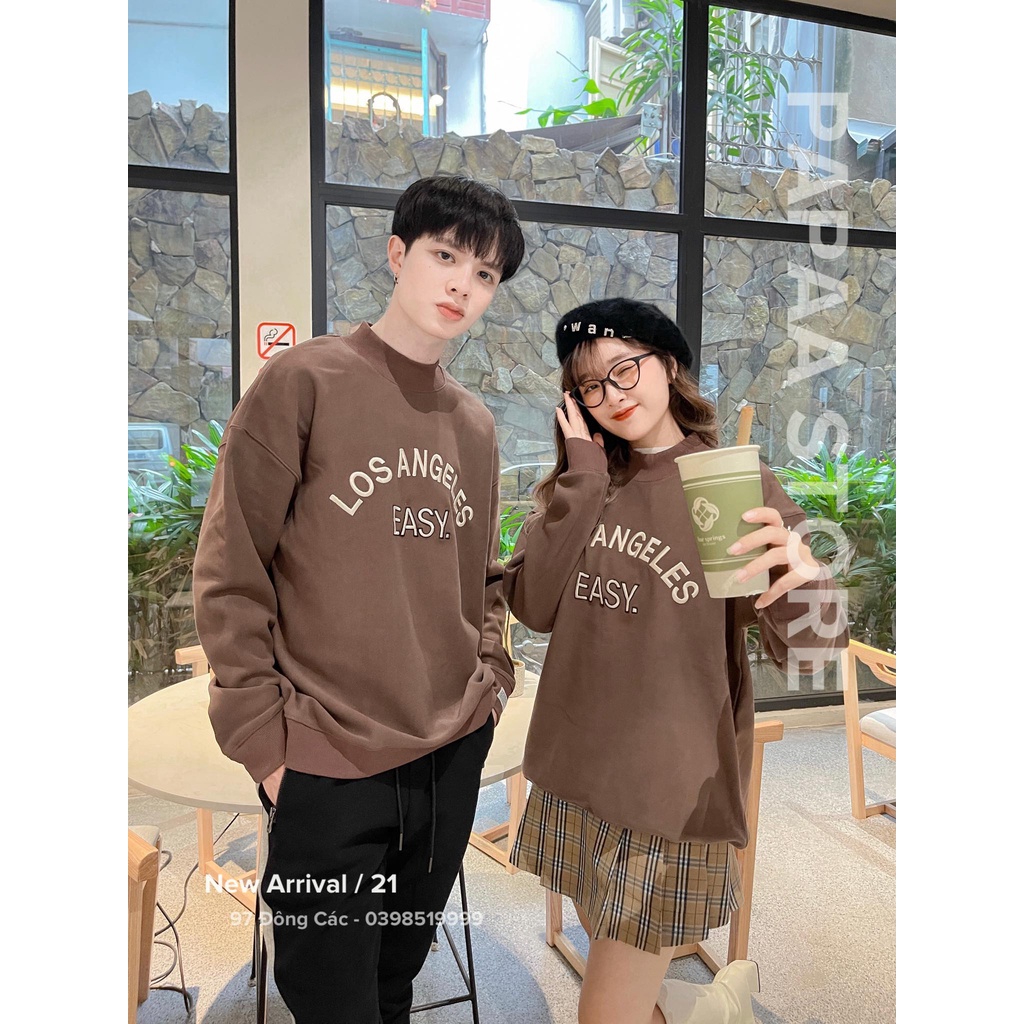 Áo nỉ cổ 3p lót lông nam nữ phong cách Hàn Quốc chữ ngực LOS ANGELES 252 PAPAA SHOP