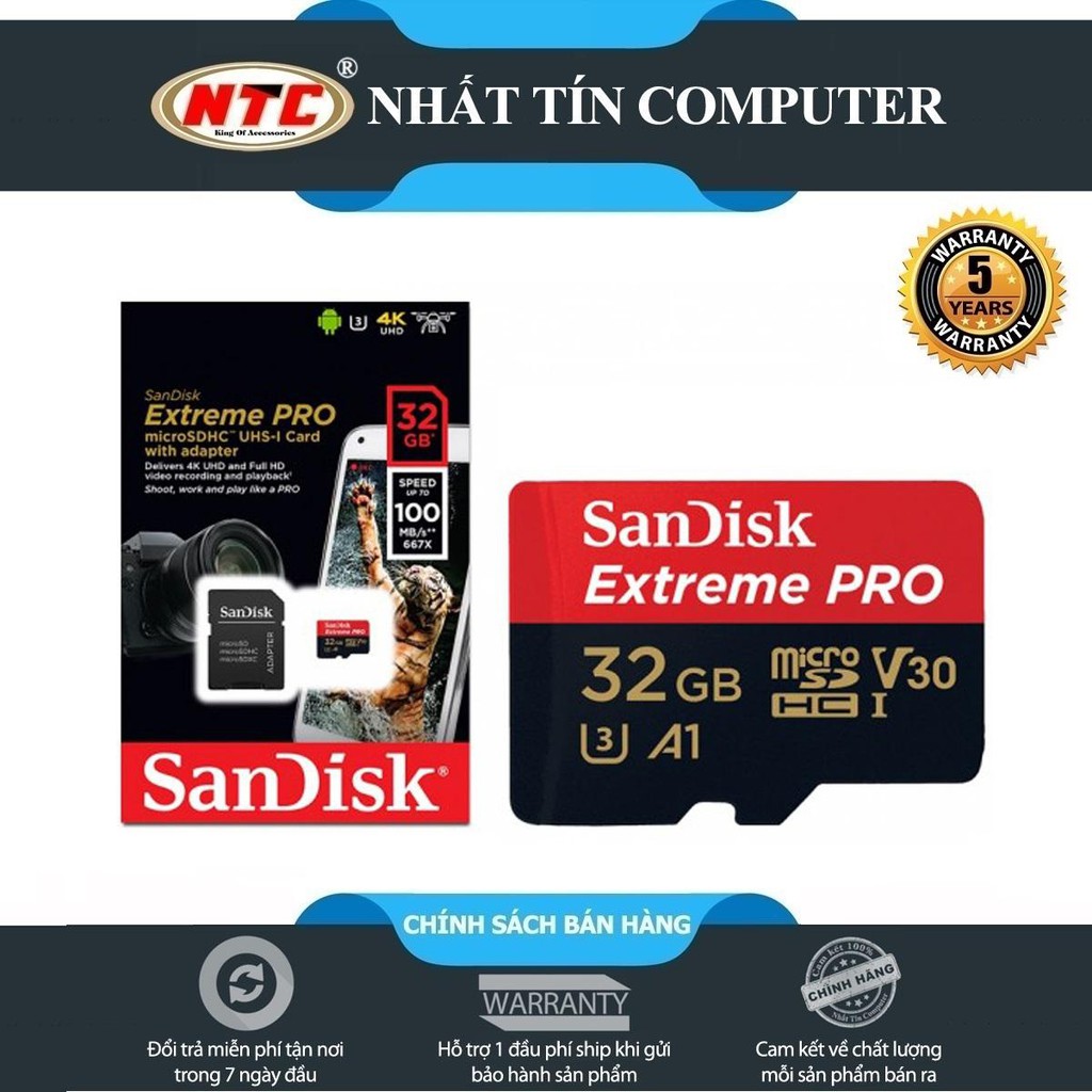 Thẻ nhớ microSDHC Sandisk Extreme Pro 667X A1 V30 32GB UHS-I U3 100MB/s (Đen)