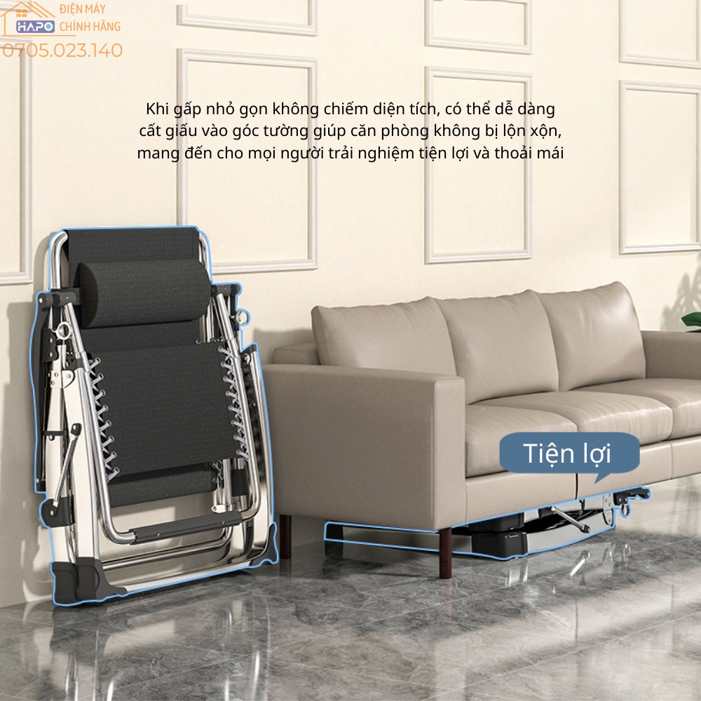 Ghế ngả lưng thư giãn có đệm điều chỉnh tư thế, Sofa nằm ngủ văn phòng gấp gọn tiện lợi, dã ngoại du lịch câu cá