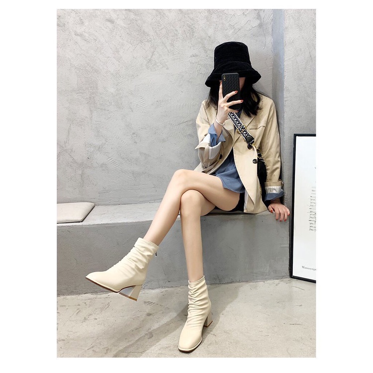 Boot Nhăn Da Lỳ Cao Cấp Gót Vuông 5 Phân Hottrend