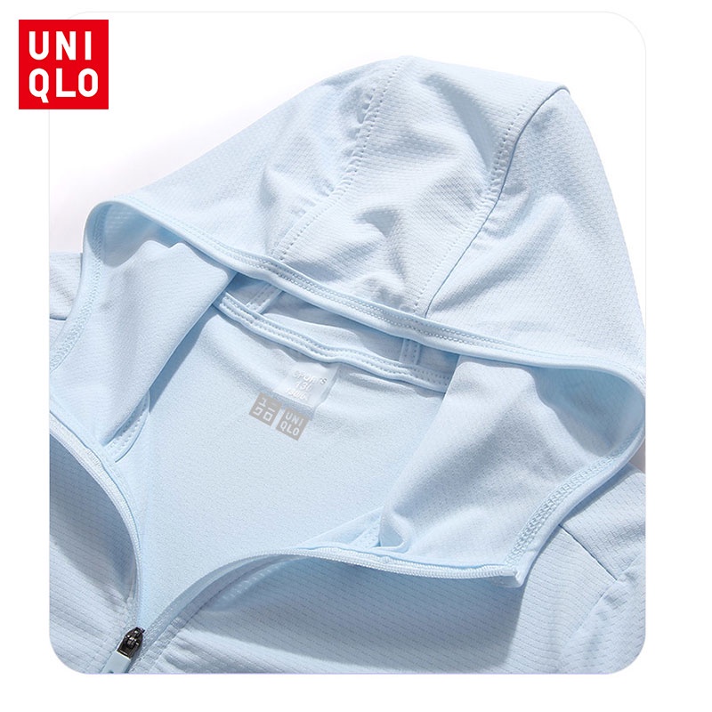 Uniqlo Áo Khoác Chống Nắng Tay Dài Có Mũ Trùm Đầu Dễ Thương Cho Bé Gái
