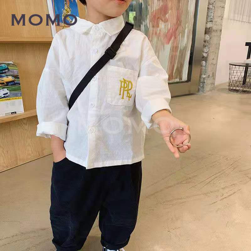 Áo Sơ Mi Tay Dài Thêu Chữ Thời Trang Cho Bé 1-8 Tuổi