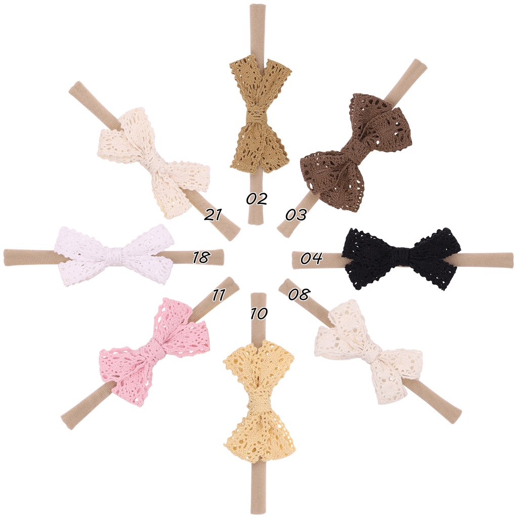 Dây buộc tóc KIDSBOWS 2315 nylon co giãn đính nơ ren màu trơn dễ thương cho bé gái