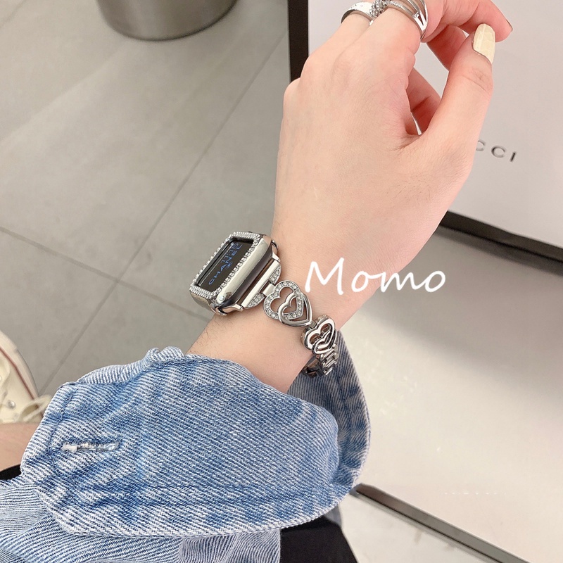 Dây Đeo Inox Đính Kim Cương Giả Cho Đồng Hồ Thông Minh Smart Watch Series 7 6 5 4 3 41mm 45mm 42mm 40mm 44mm