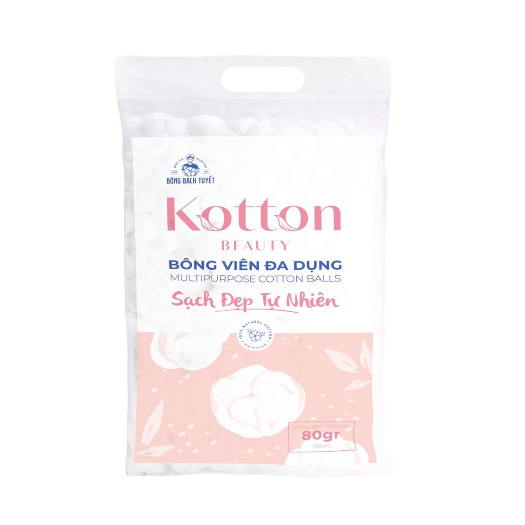 Bông viên tiện dụng Kotton Beauty (Bông Bạch Tuyết) (Mẫu mới) 80g - Đa năng, dùng tẩy trang, vệ sinh cho bé, vết thương