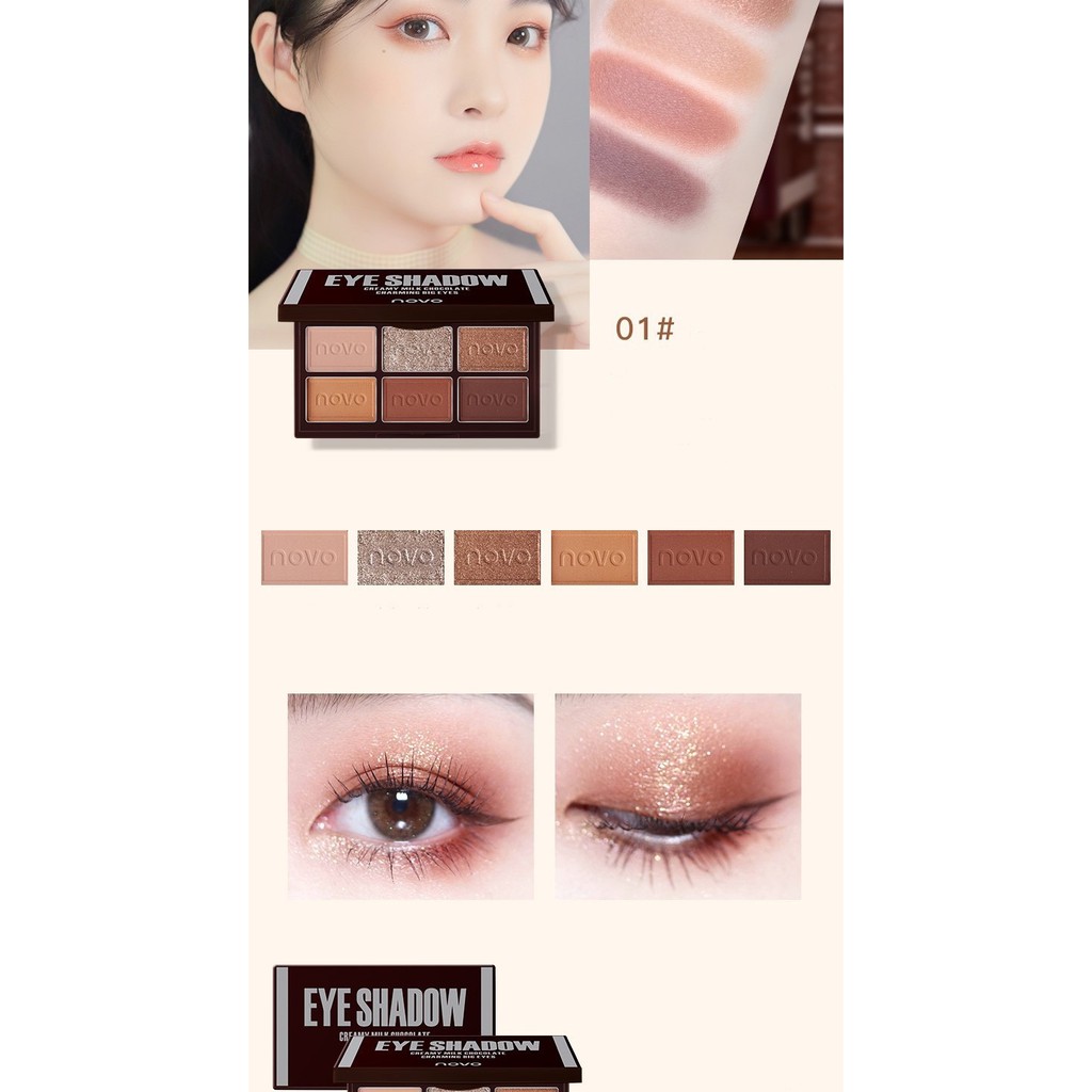 Bảng mắt 6 màu NOVO xinh xắn có nhũ Creamy Milk Chocolate Charming Big Eyes NOVO43