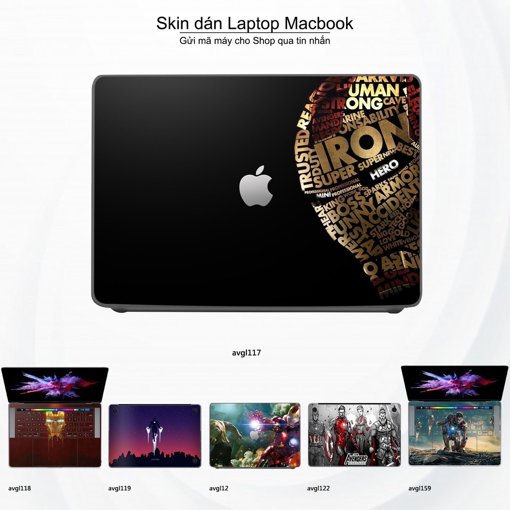 Skin dán Macbook mẫu Avenger (đã cắt sẵn, inbox mã máy cho shop)