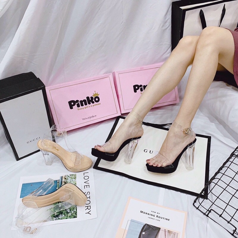 Bán sỉ Giày sandal cao gót đúp 12p quai trong gót vuông trong sang chân cực kì