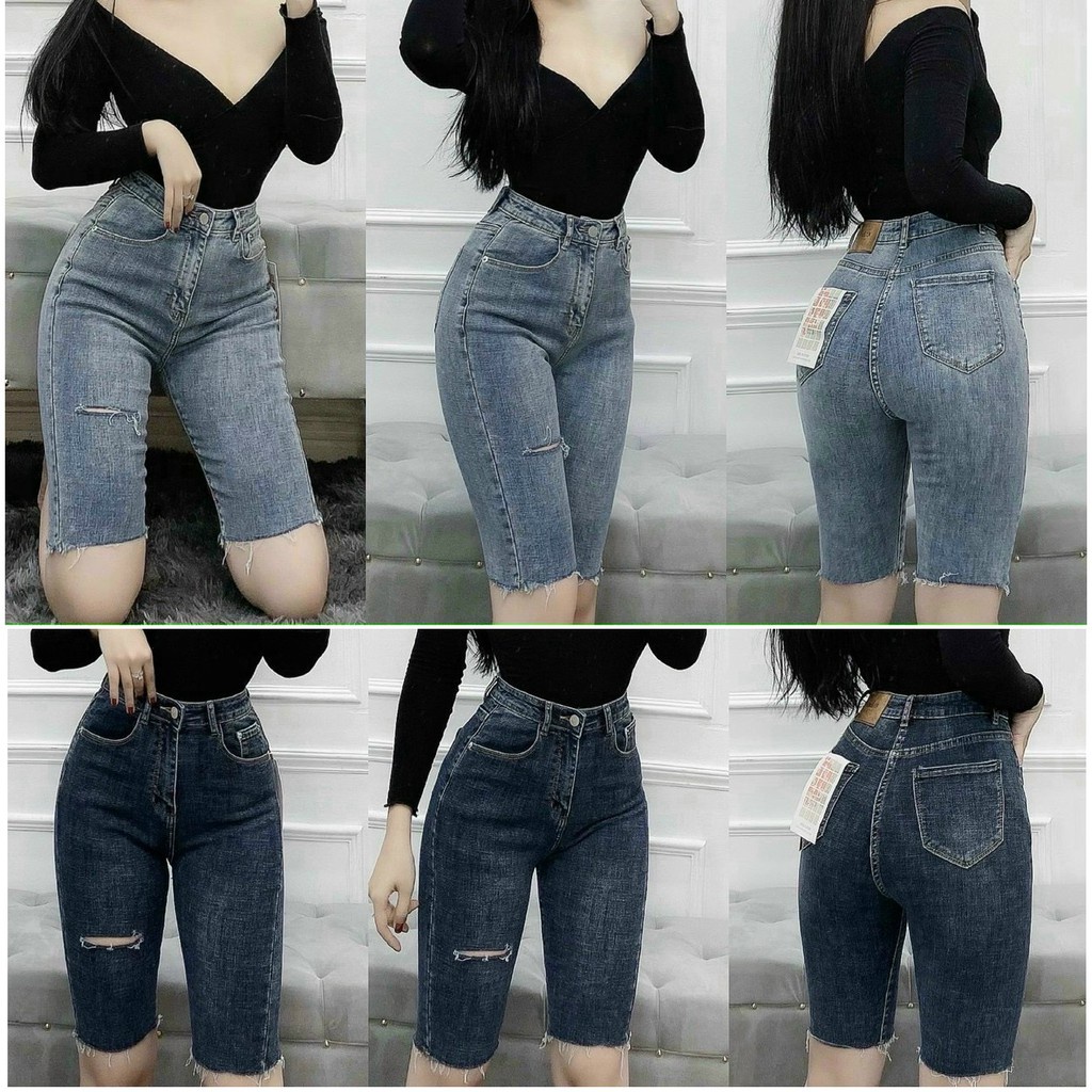 Quần ngố jean co giãn rách gối form ôm dáng QJ107 - HÀNG MỚI VỀ