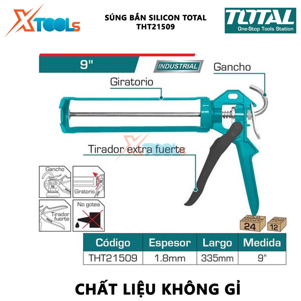 Súng bắn silicon TOTAL THT21509 | súng bơm silicon kích cỡ 235mm (9''), chiều dài cả súng 335mm [CHÍNH HÃNG] [XTOOLs]