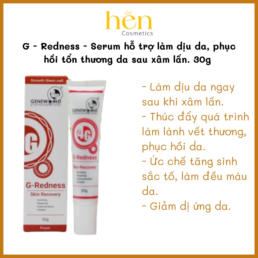 G - Redness - Serum hỗ trợ làm dịu da, phục hồi tổn thương da sau xâm lấn. 30g