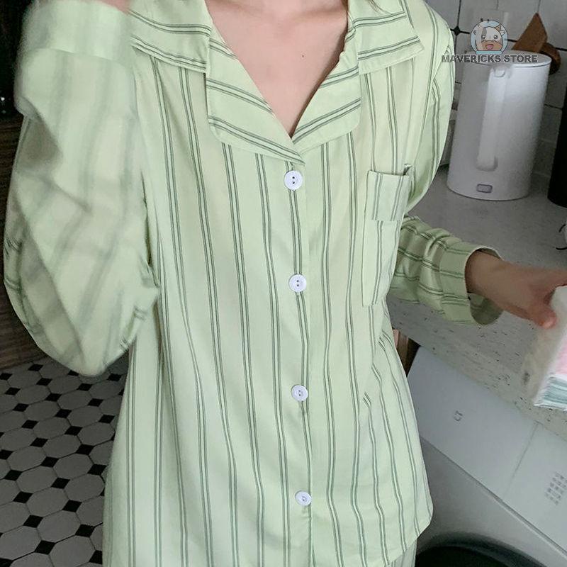 Bộ đồ ngủ pijama dài tay họa tiết kẻ sọc mới