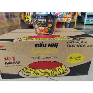 Thùng 12 hộp mì Tiểu nhị Spaghetti Bò sốt chua cay