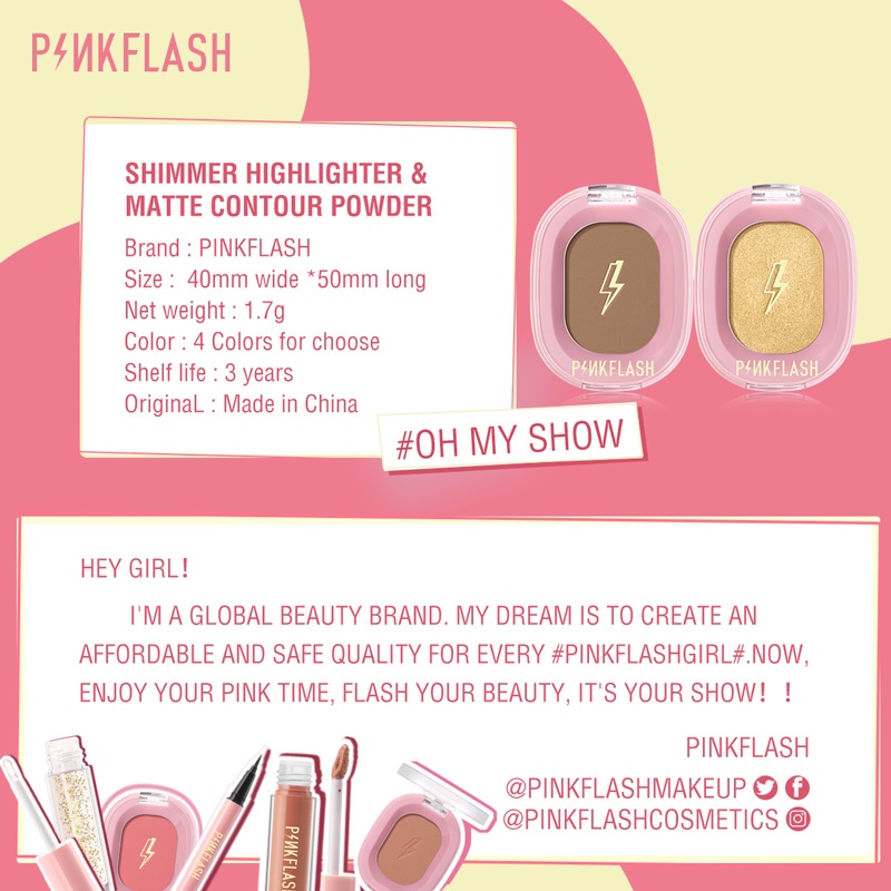 PINKFLASH Phấn tạo khối OhMyShow mịn màng lấp lánh trang điểm tự nhiên