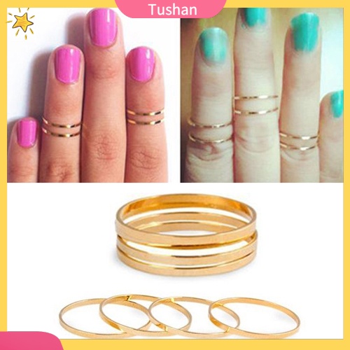 Bộ 5 nhẫn midi hợp kim kiểu dáng thời trang