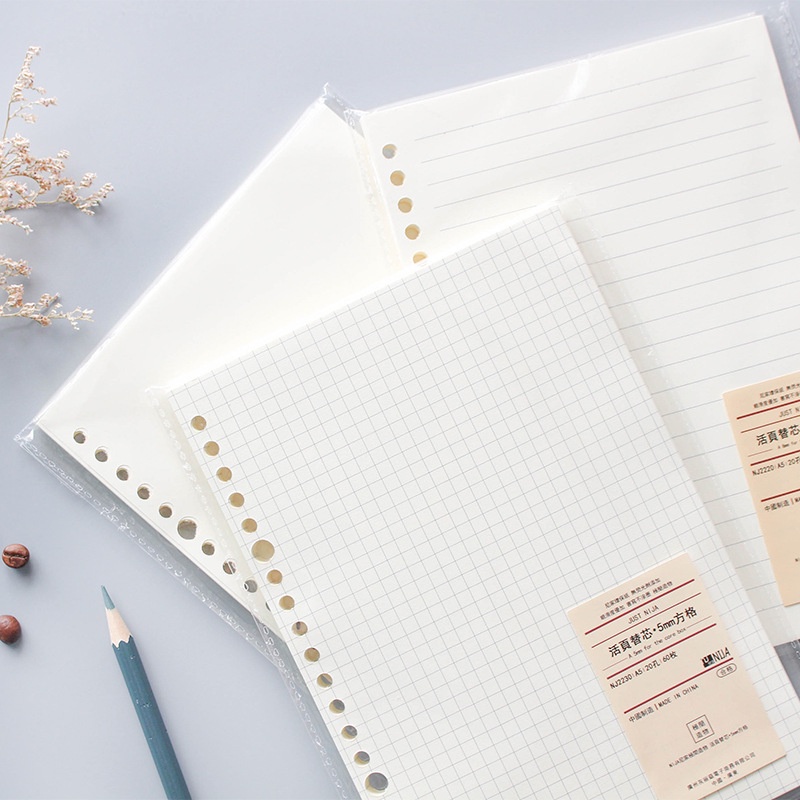 Ruột sổ còng giấy refill 20 26 lỗ A5 B5 sổ planner bullet journal văn phòng phẩm