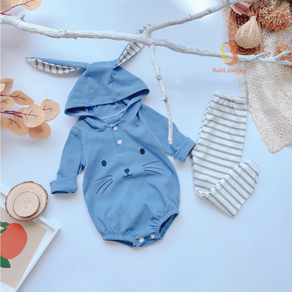 Quần Áo Trẻ Em Sơ Sinh Babi mama Bộ Đồ Bé Gái Body Rời Cotton Dài Tay Mũ Tai Thỏ Size 4-15kg SS06