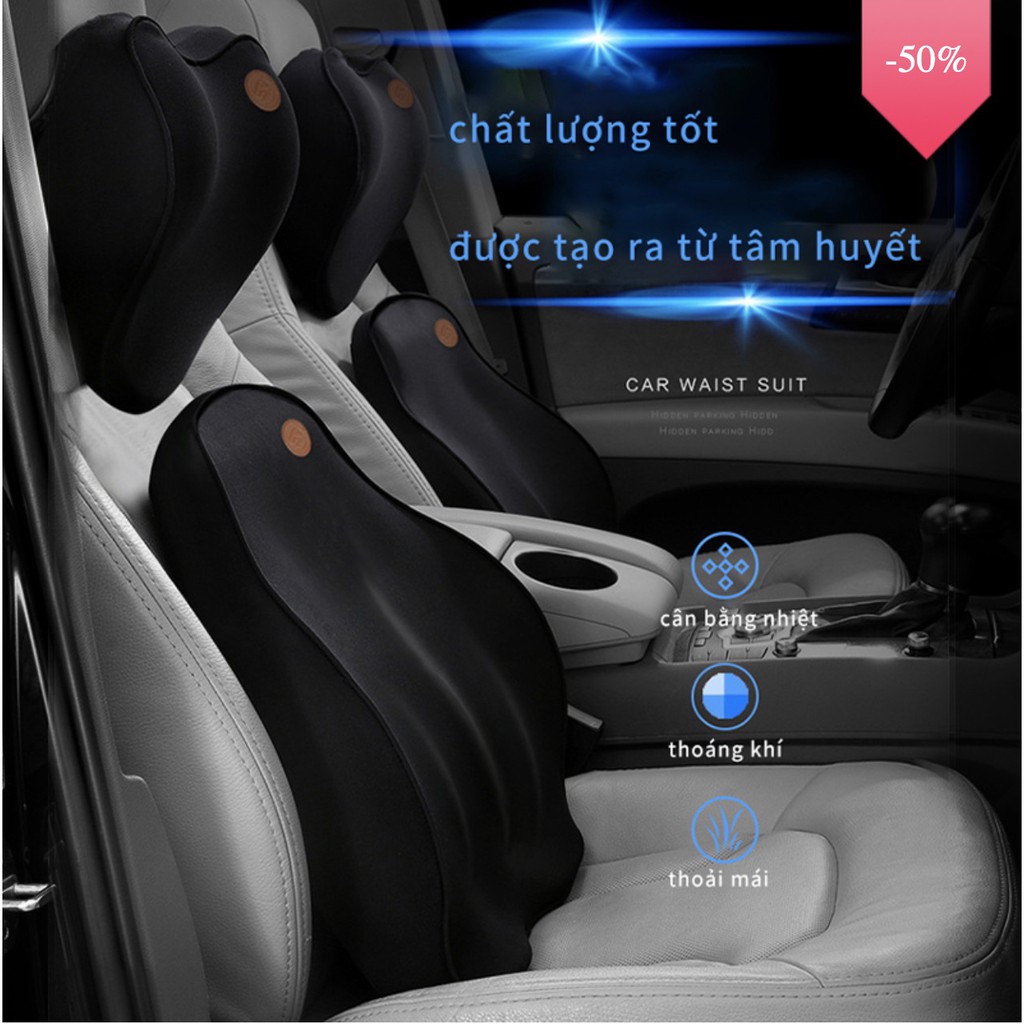 Bộ tựa lưng tựa gối đầu trên xe ô tô chất liệu êm ái Gel thoáng khí CAR WAIST SUIT