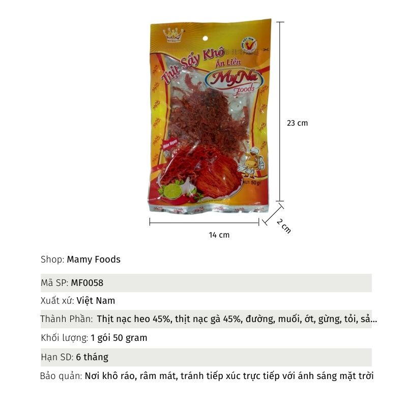 Khô bò my na vị cay nhẹ làm mồi nhậu cực ngon túi 50g thích hợp bán kèm quán karaoke MAMYFOODS MF0058 | BigBuy360 - bigbuy360.vn