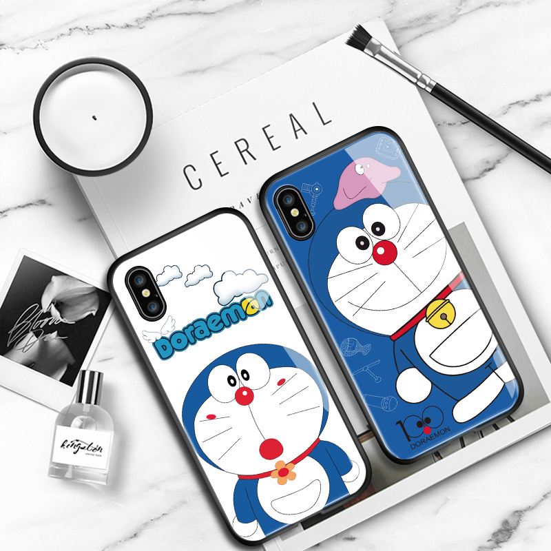 Ốp Điện Thoại Kính Cường Lực Bóng In Hình Mèo Doremon Hoạt Hình Sang Trọng Cho Samsung Galaxy A12 A42 5G A02S