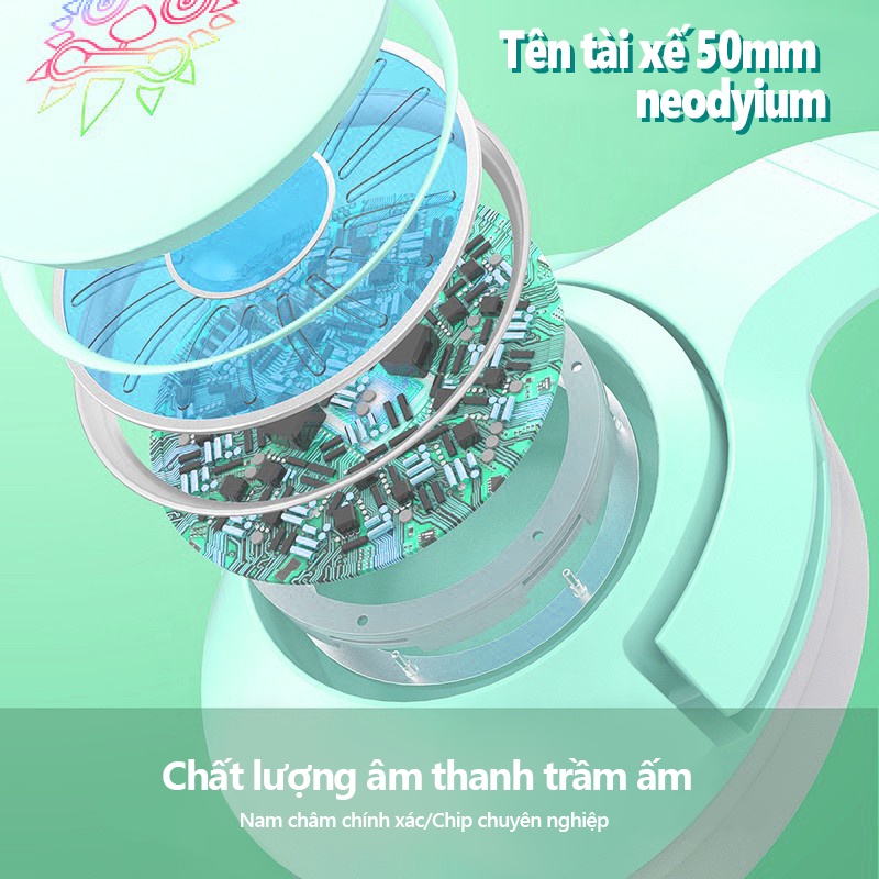 ONIKUMA K9 Tai nghe chơi game tai mèo màu xanh lá dễ thương có micro, cho máy tính, điện thoại PC PS5, PS4, Xbox.