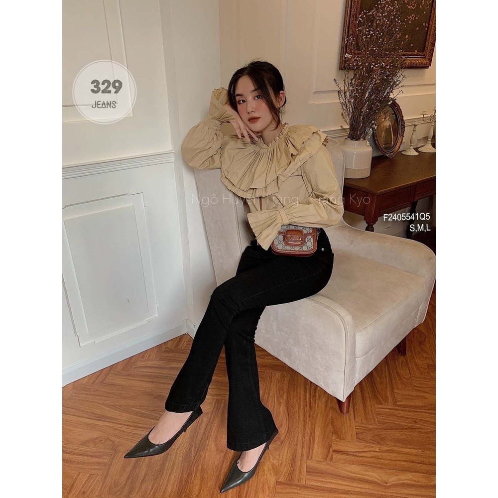 Quần jean đen dài ống loe lưng cao tôn dáng!