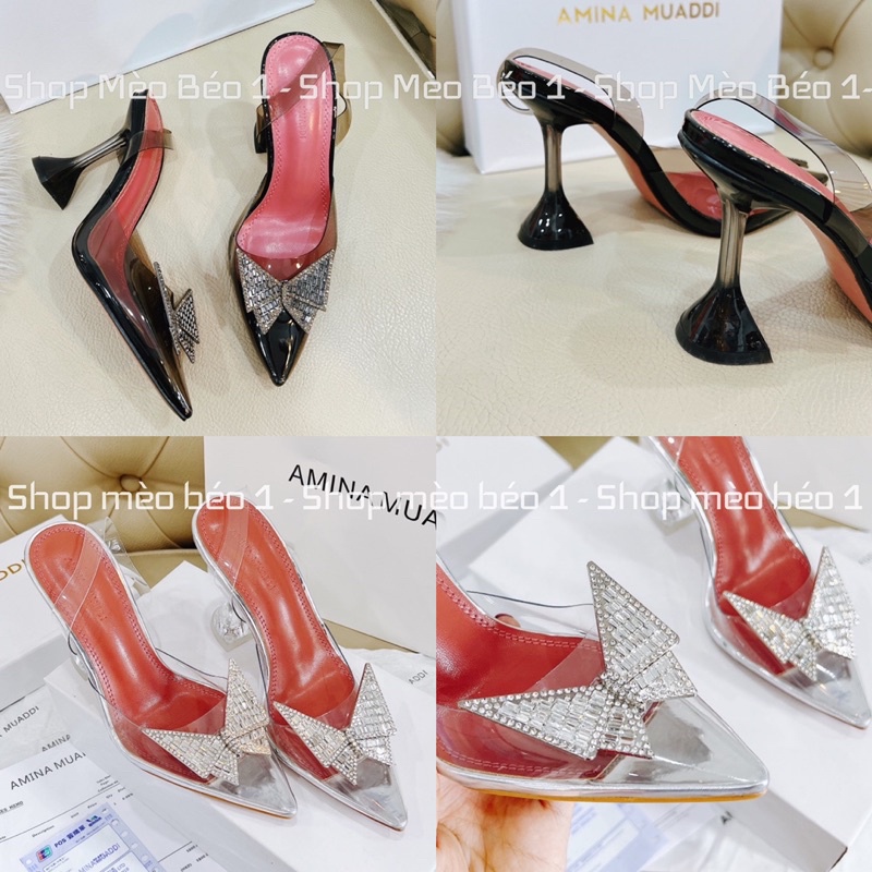 Sandal mica trong nơ cánh đá gót trụ loe fullbox hàng quảng châu cao cấp