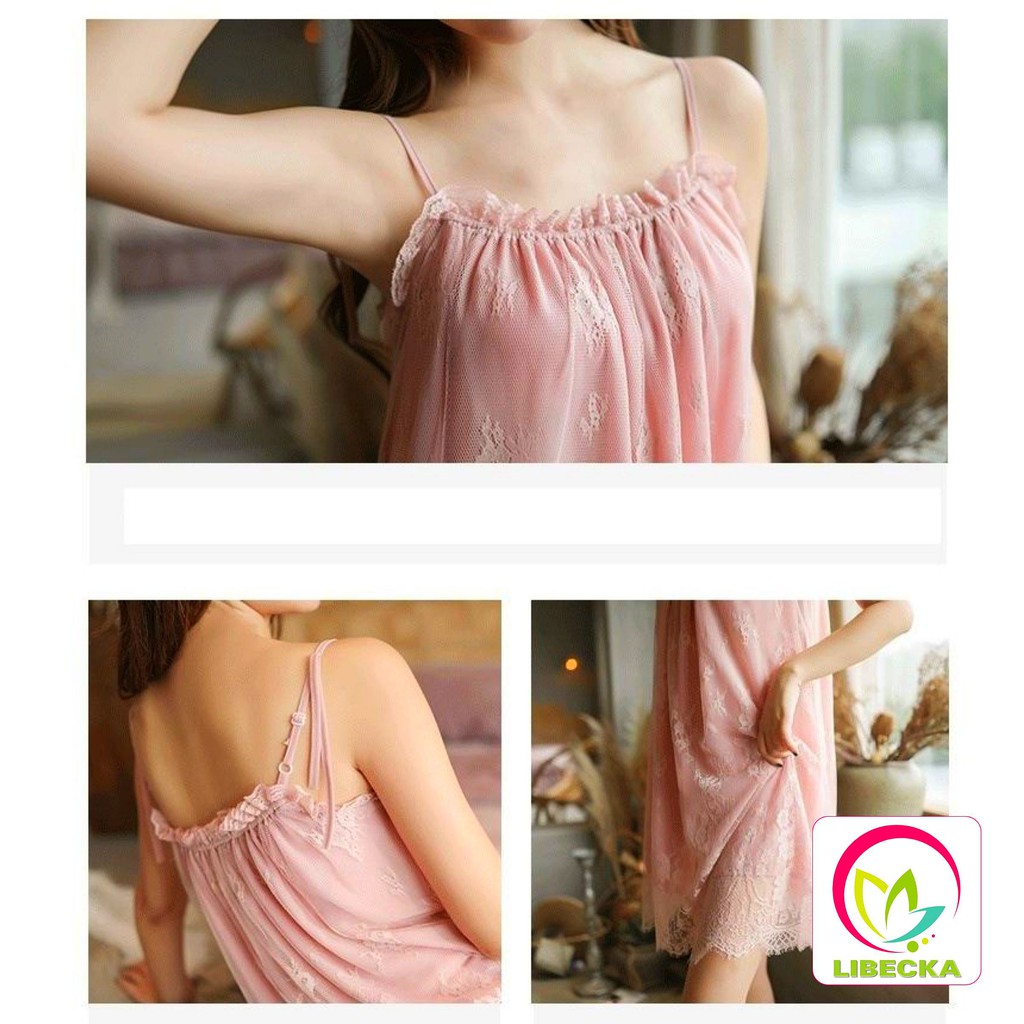 Váy ngủ đẹp dễ thương Ren 2 dây Sexy gợi cảm voan xuyên thấu quyến rũ xuất Nhật cao cấp LIBECKA VAN15