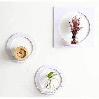 Set kệ trang trí vuông - tròn màu trắng chất liệu gỗ nhựa, đẹp, an toàn cho gia đình bạn