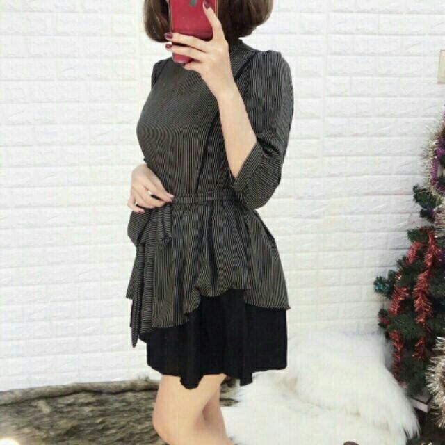 🌺DTB6012128 ĐẦM XÒE SỌC KÈM QUẦN DẠNG JUMP🌺