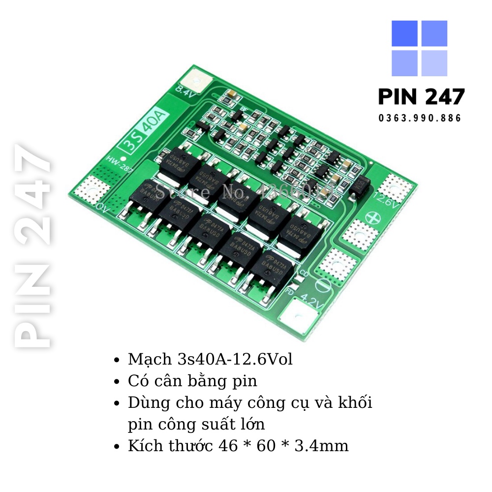 Bảng mạch cân bằng bảo vệ pin Lithium 3S/4S 40A 60A 18650 BMS 11.1V 12.6V/14.8V16.8V