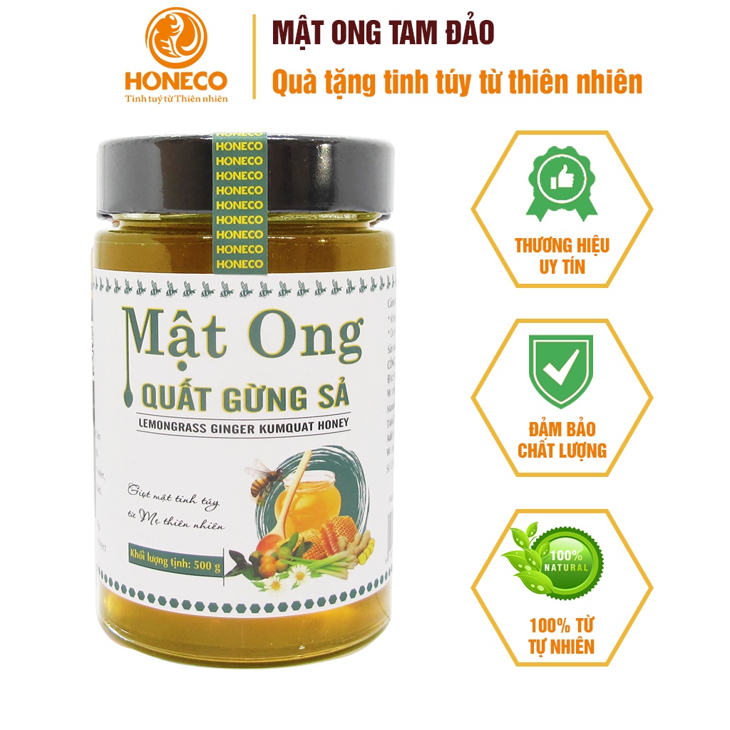 Mật ong Quất gừng sả HONECO 500g - Tăng cường sức đề kháng, bảo vệ đường hô hấp như ho, cảm cúm, cảm lạnh
