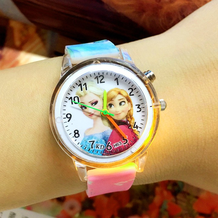 Đồng hồ Elsa &amp; Anna dây silicon phát sáng nhiều màu sắc cho bé gái BBShine – DH013