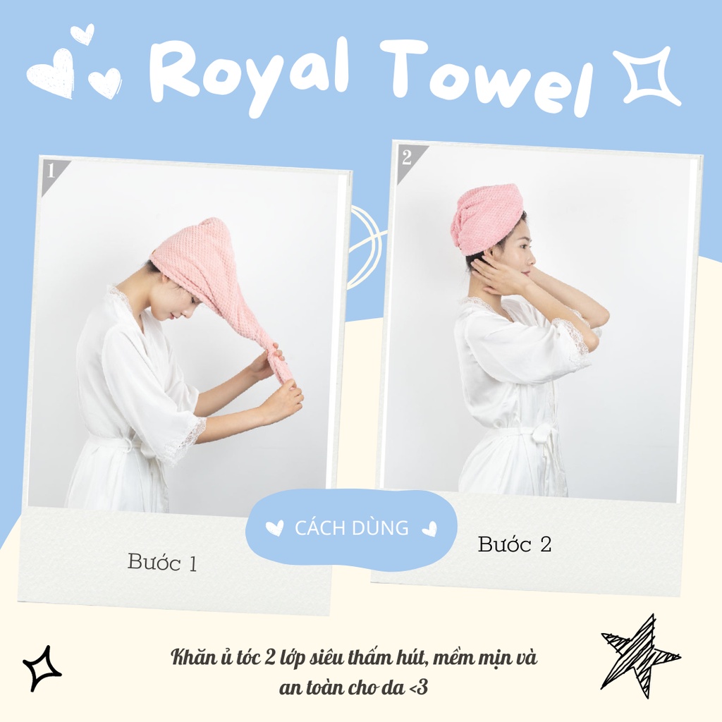 Khăn ủ tóc ROYAL TOWEL 25x65cm chất microfiber mềm mại thấm hút tốt | BigBuy360 - bigbuy360.vn