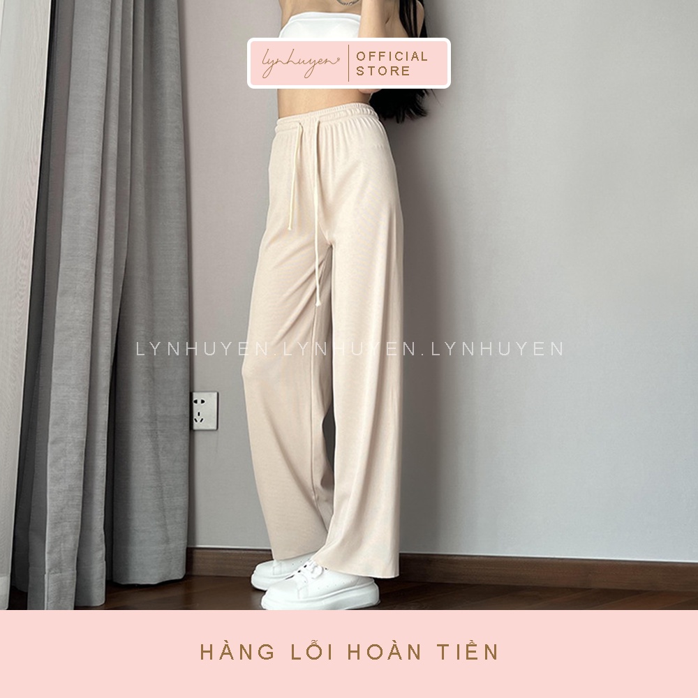 Quần Ống Rộng Suông Nữ Lưng Cao Thun Tăm Mịn Lynhuyen Q013